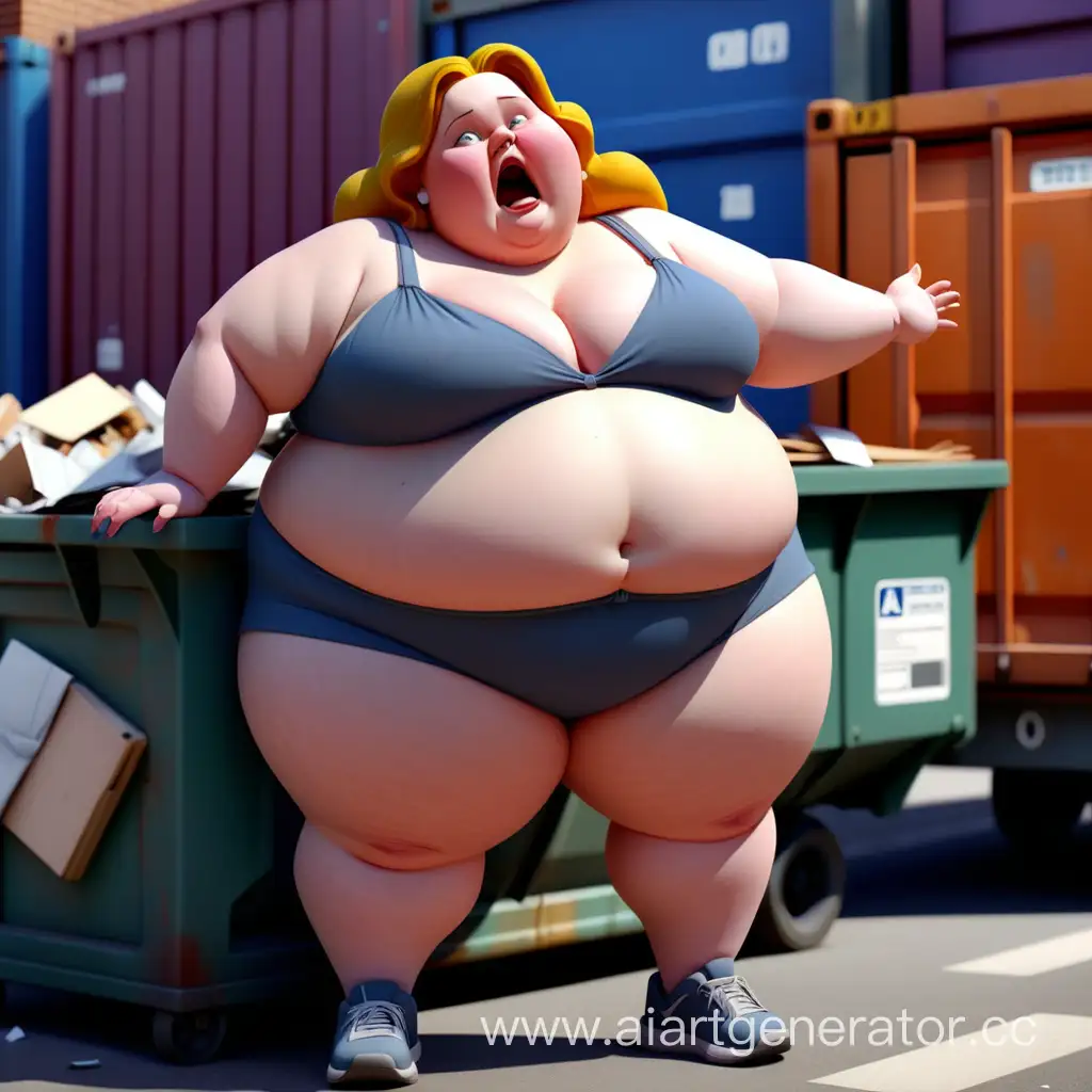 жирная женщина 3д на фоне помойки