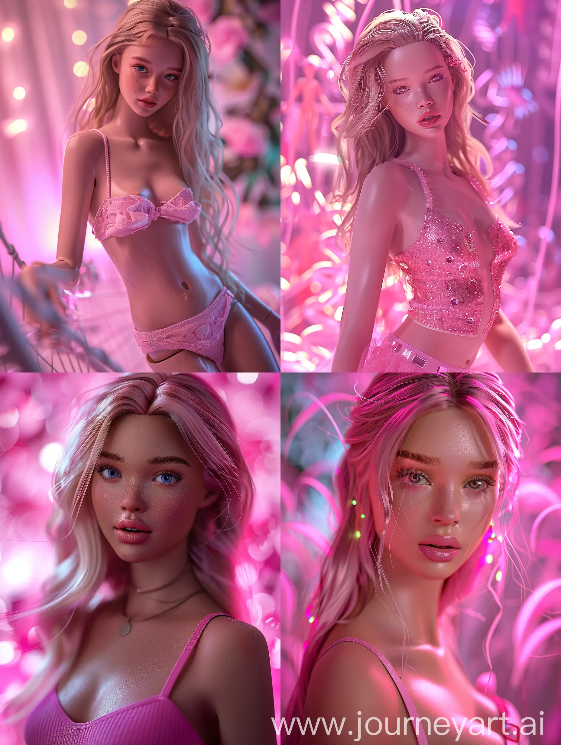 sydney sweeney, beautiful, female, ultrarealistic, soft lighting, 8k, fullbody, barbie, pink
