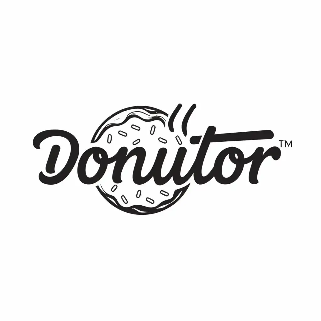 a logo design,with the text "Donutor", main symbol:donut shop draw hand pencil logo with donut, only white and black colors,Minimalistic,clear background