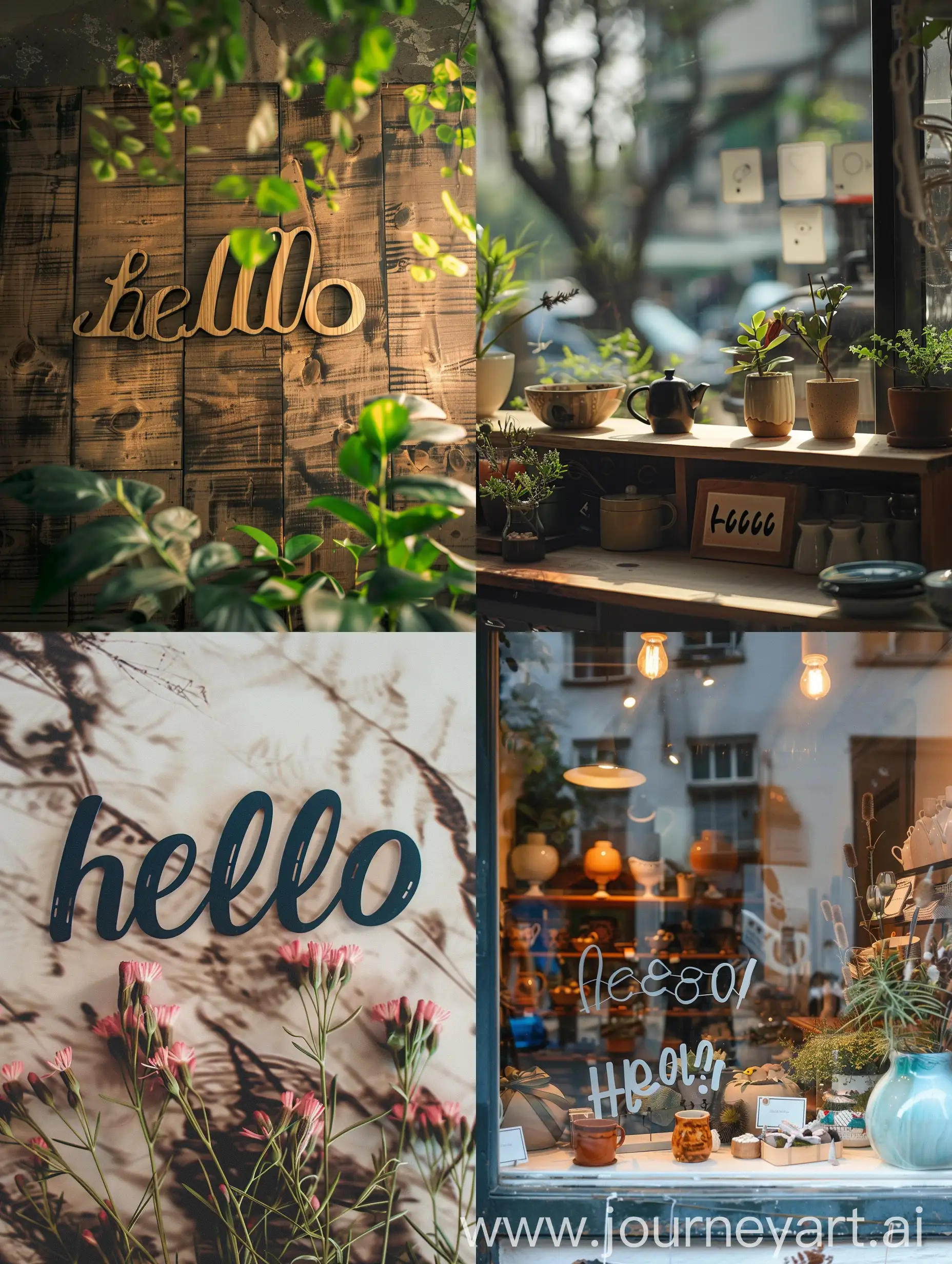 a shop with text "hello"