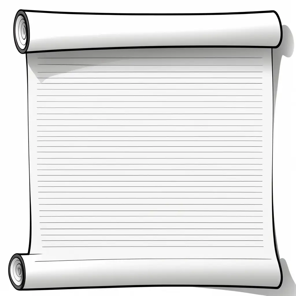 black and white, [a lined paper scroll, few lines], simple, white background, cartoon like
