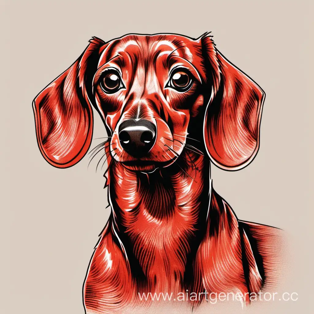 art drawing of a red dachshund dog
