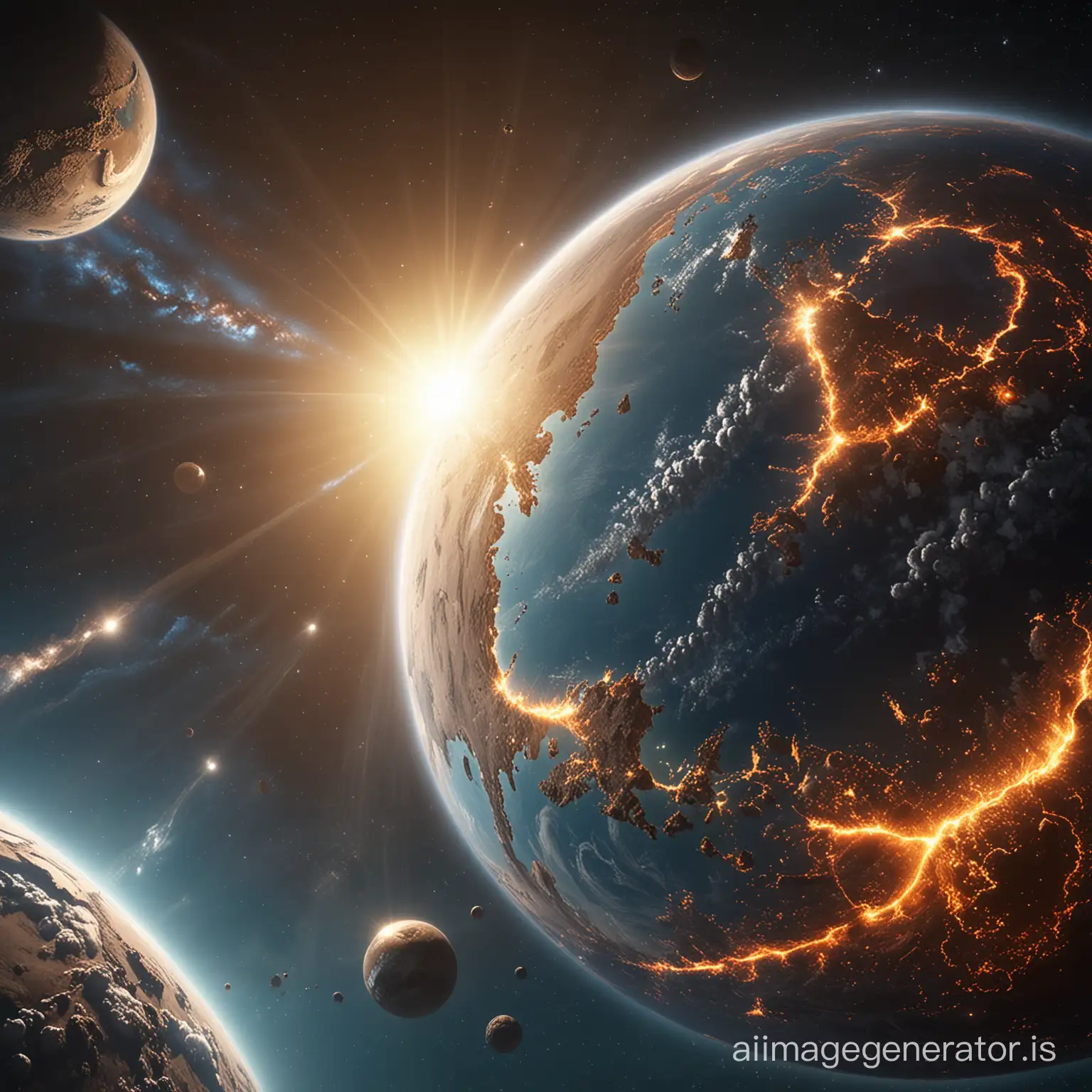 creation of the heavens and earth (Genesis 1:1-5),Ray Tracing Global Illumination,Optics, Scattering,Glow,insanely detailed and intricate,superdetailed