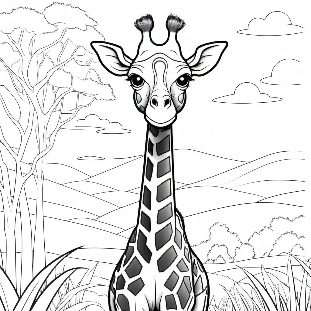 Adorable Cartoon Giraffe Coloring Page for Kids