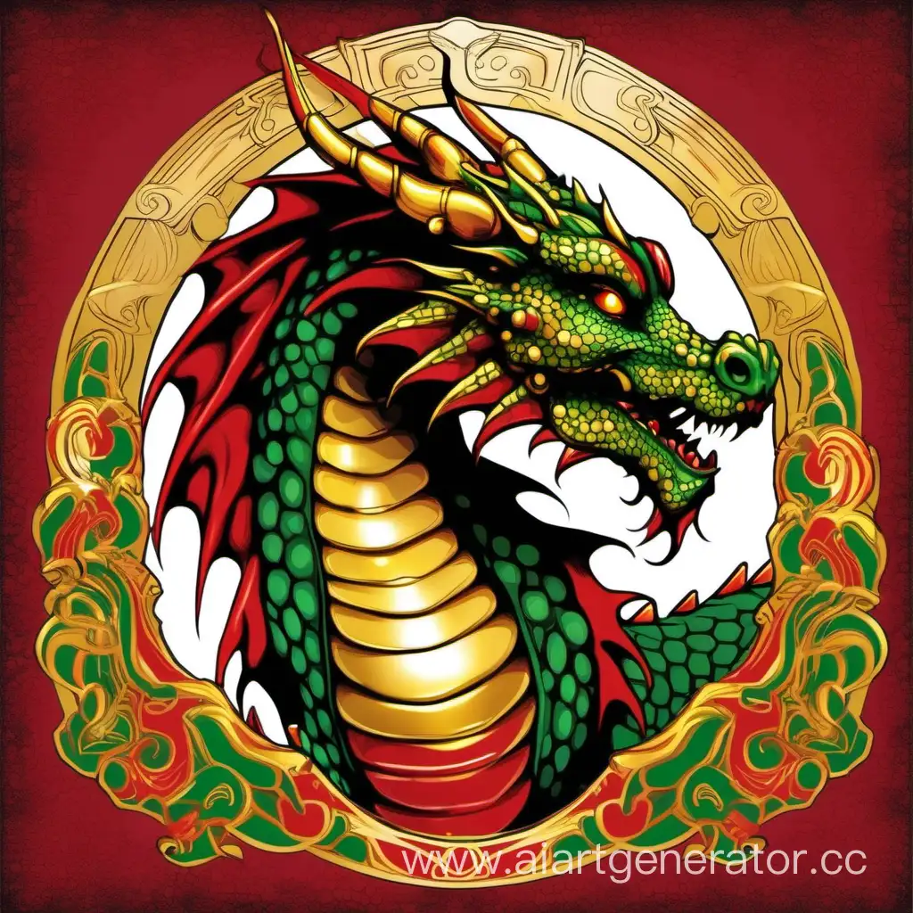 Friendly Red Green and Gold Dragon in Harmonious Display | AI Art Generator