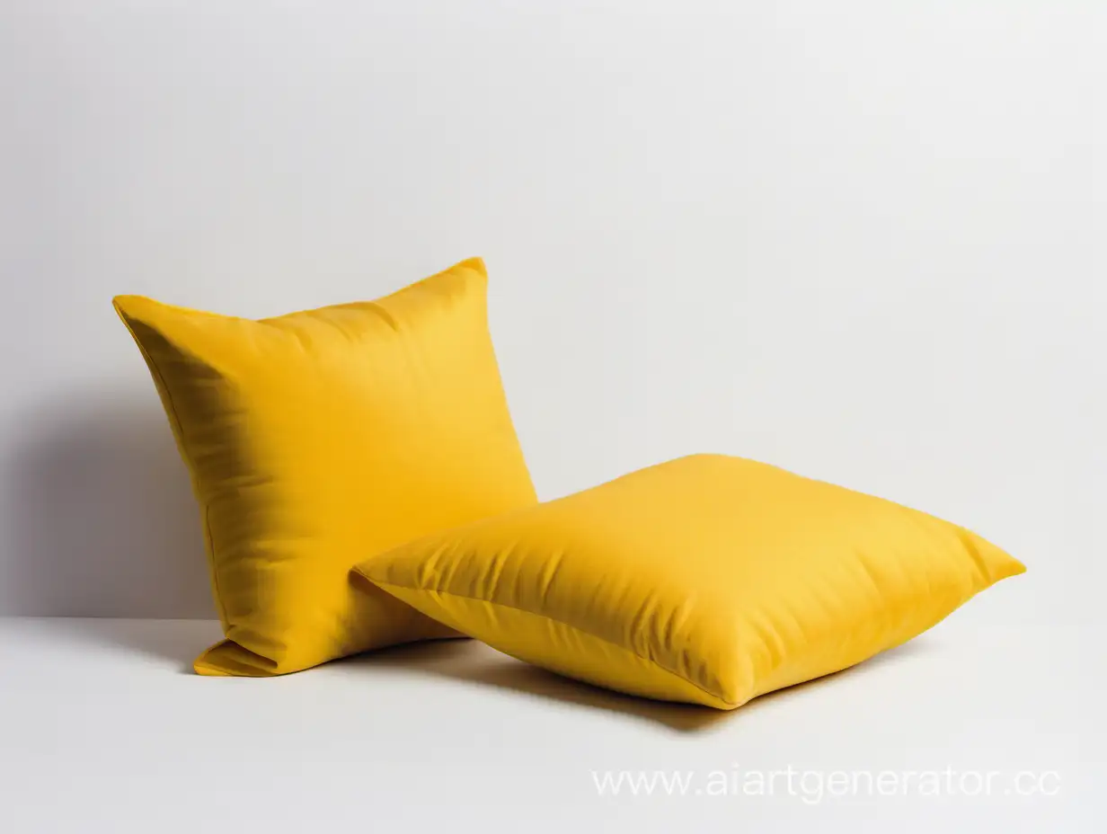 две квадратные желтые подушки  на белом фоне frond
