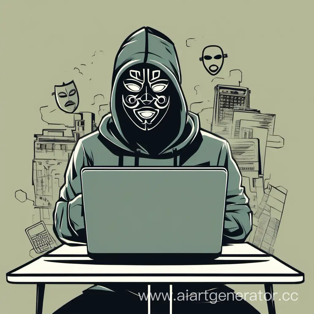 Masked-Man-Working-on-Laptop