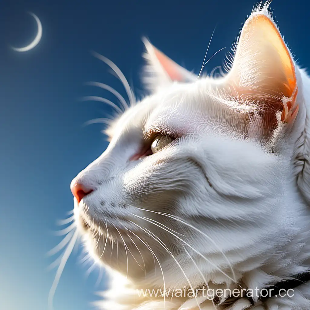 белая задумчивая кошка которая смотрит в небо закрытыми глазами
