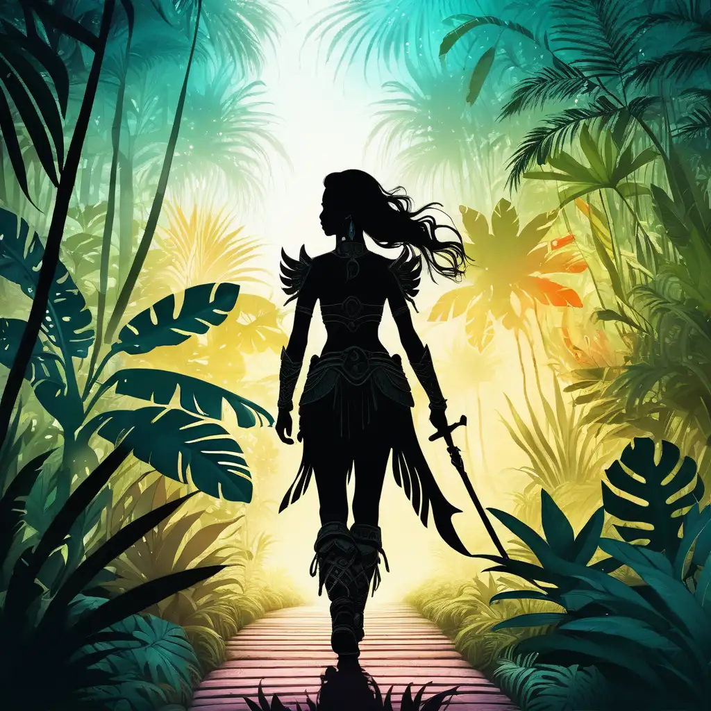Mystical Jungle Stroll Warrior Woman Amidst Tropical Foliage