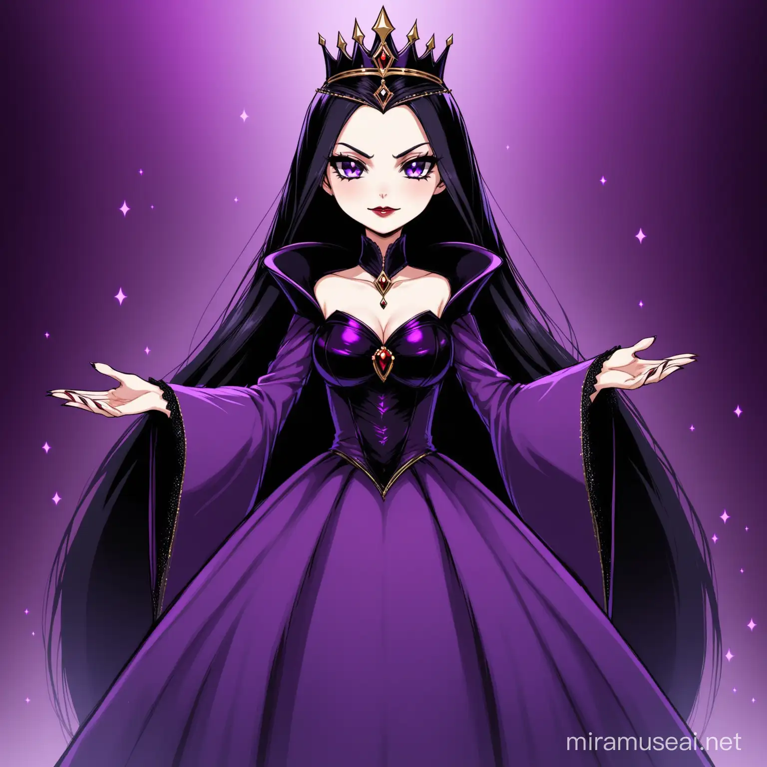 Cute Evil Queen with Long Purple Dress and Wide Sleeves | MUSE AI