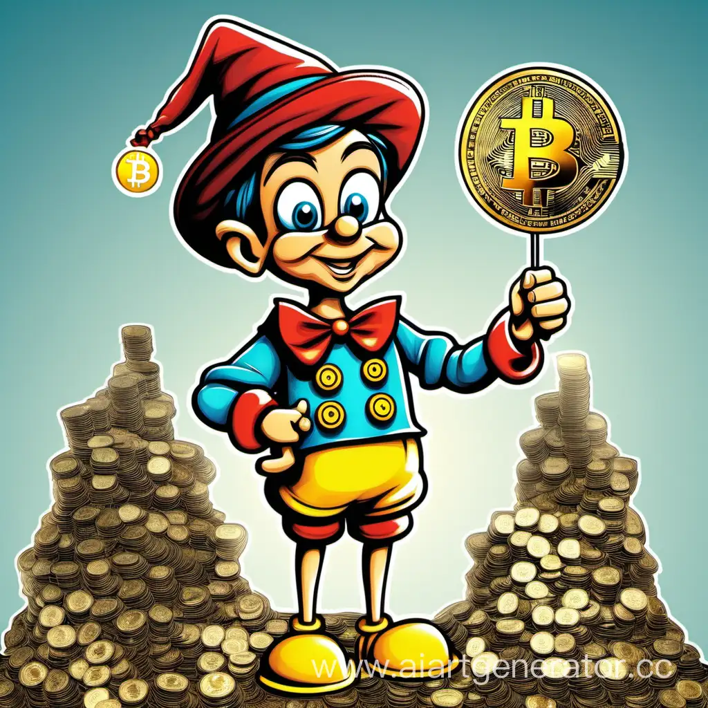 Pinocchio-Holding-Bitcoin-in-Enchanting-Forest