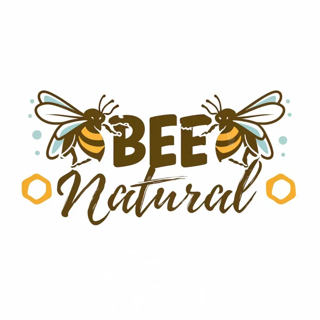 logo, honey bees, with the text "bee natural", typography