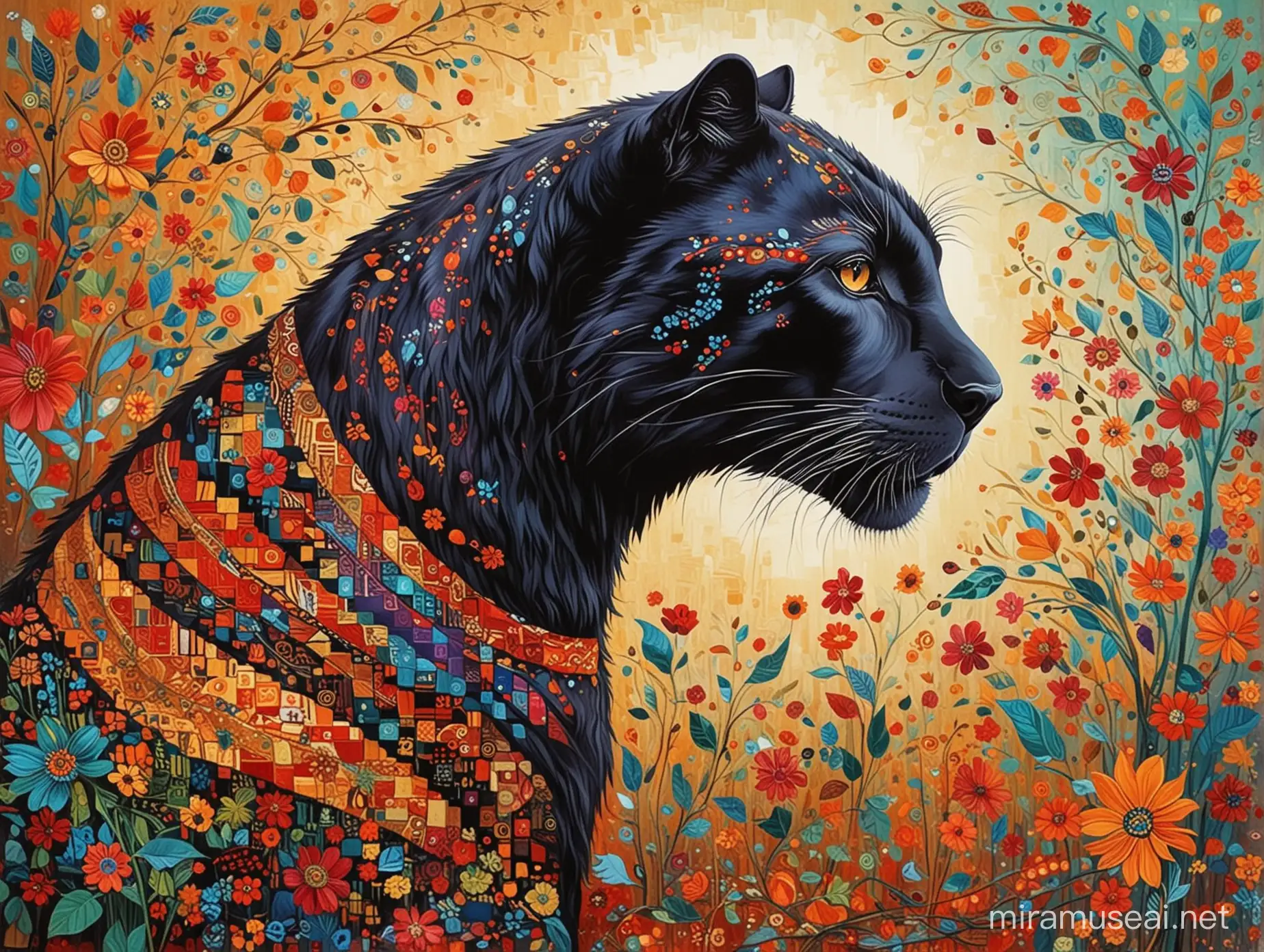 Colorful Panther Acrylic Art Rich Patchwork in Imperial Colors