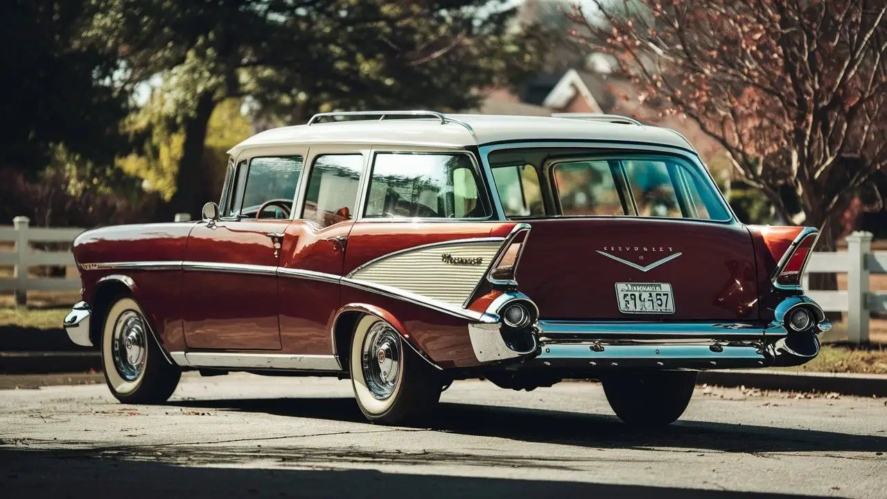 Vintage 1957 Chevrolet Nomad Car Parked Under a Starry Night Sky