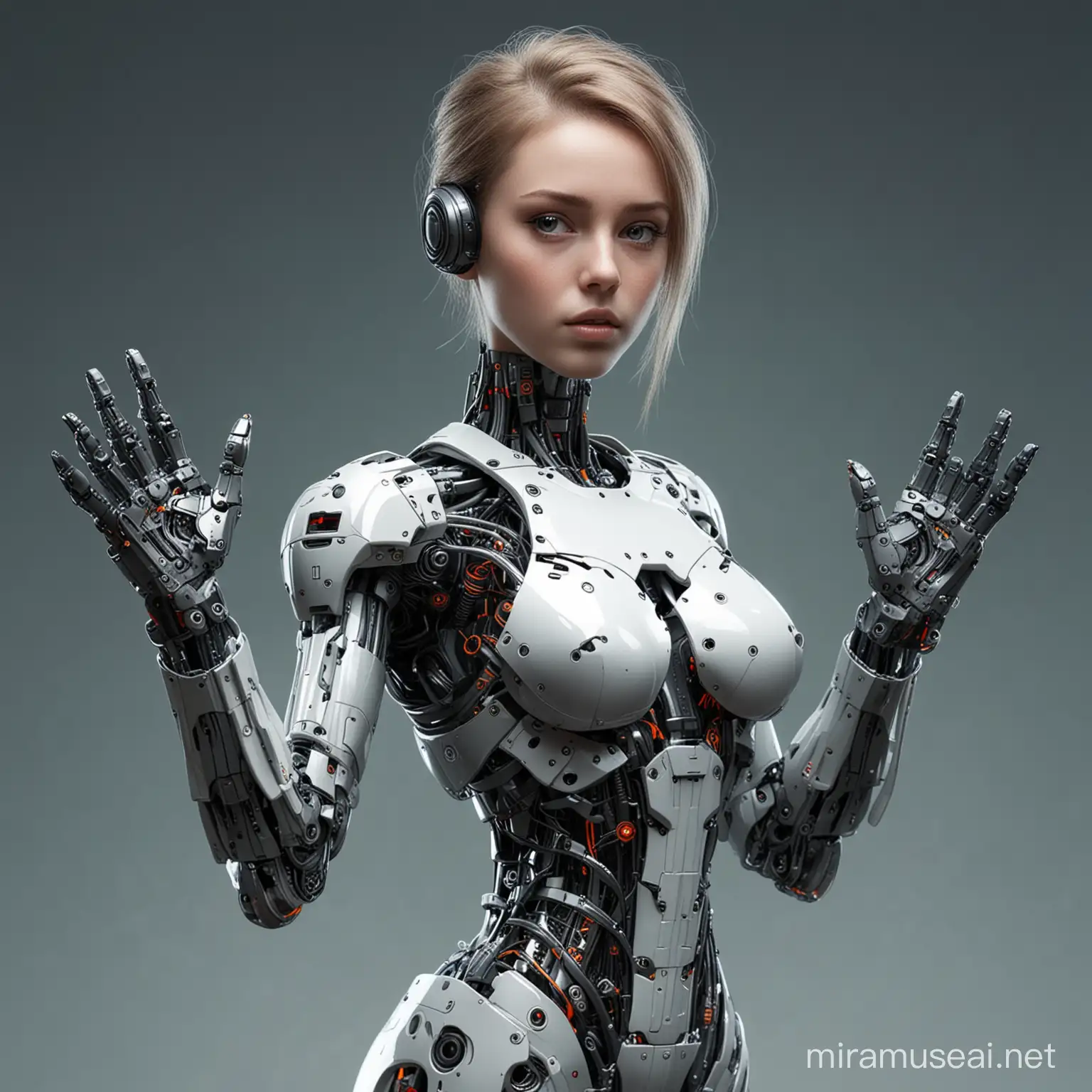 Futuristic Robot Girl with Mechanical Vice Hands