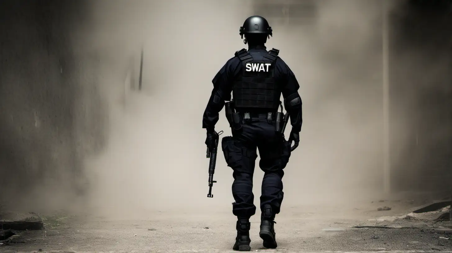 the back of a swat officer 