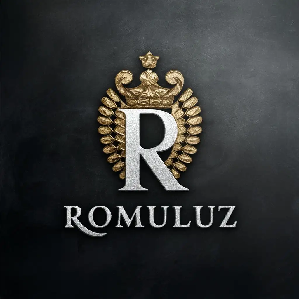 logo, The letter R and the Roman imperial eagle, with the text "Romuluz", typography