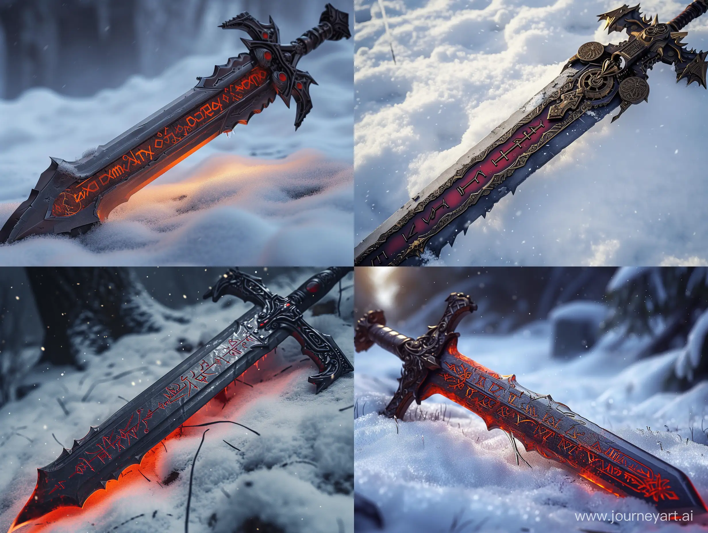Terrifying-Red-Queen-Sword-with-Runic-Letters-in-a-Steampunk-Snow-Scene