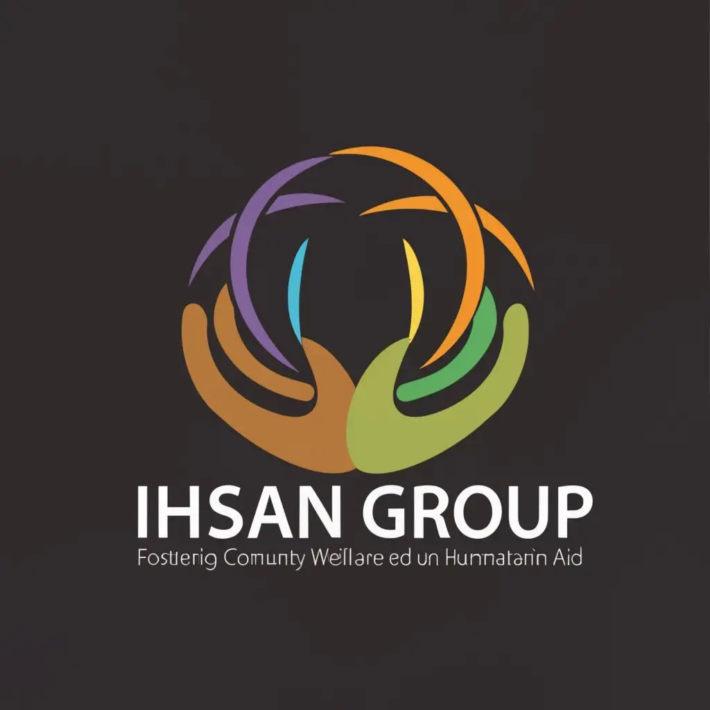 logo, "Design a 3D logo for 'IHSAN GROUP', a charitable organization dedicated to fostering community welfare and humanitarian aid. The logo should reflect the organization's values of compassion, service, and unity, while also conveying a sense of strength and reliability. Consider incorporating elements such as hands reaching out to help, a globe symbolizing global outreach, or any other imagery that evokes the spirit of philanthropy and positive impact. The color scheme should be warm and inviting, inspiring feelings of hope and solidarity.", with the text "IHSAN GROUP", typography