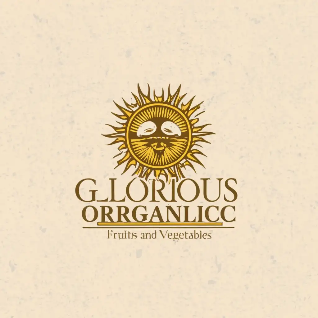 a logo design,with the text "Glorious Organic Fruits and Vegetables", main symbol:Halo and Sun,complex,clear background