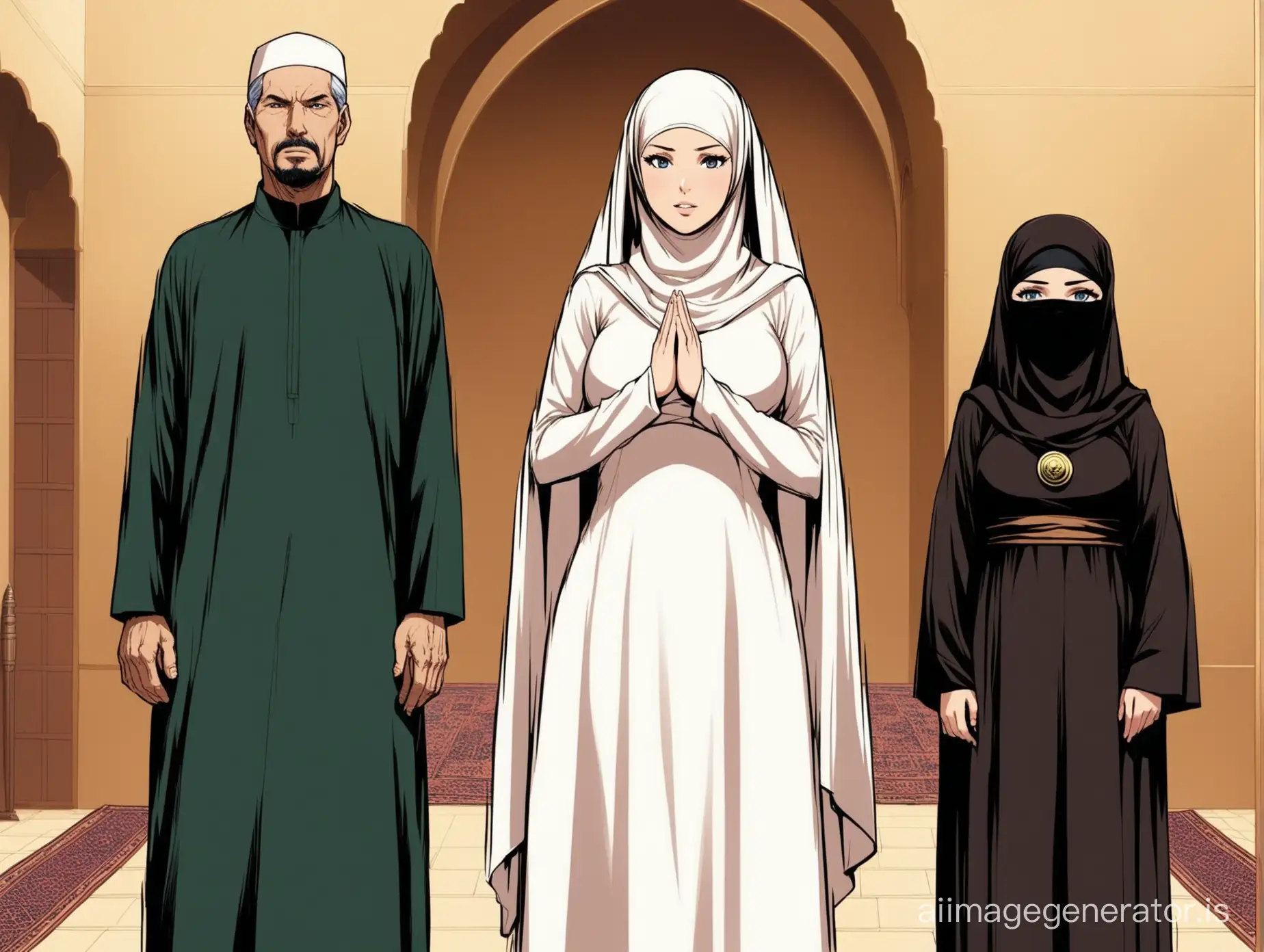 Susans Storm from the fantastic four , taken away by an old Muslim religious fanatic man , who decides to hypnotize Susan to turn her into Jamilah his loyal faithful Muslim wife . She is dressed into a floor-length flowing jilbab with hijab and niqab , standing demurely beside her new husband and master