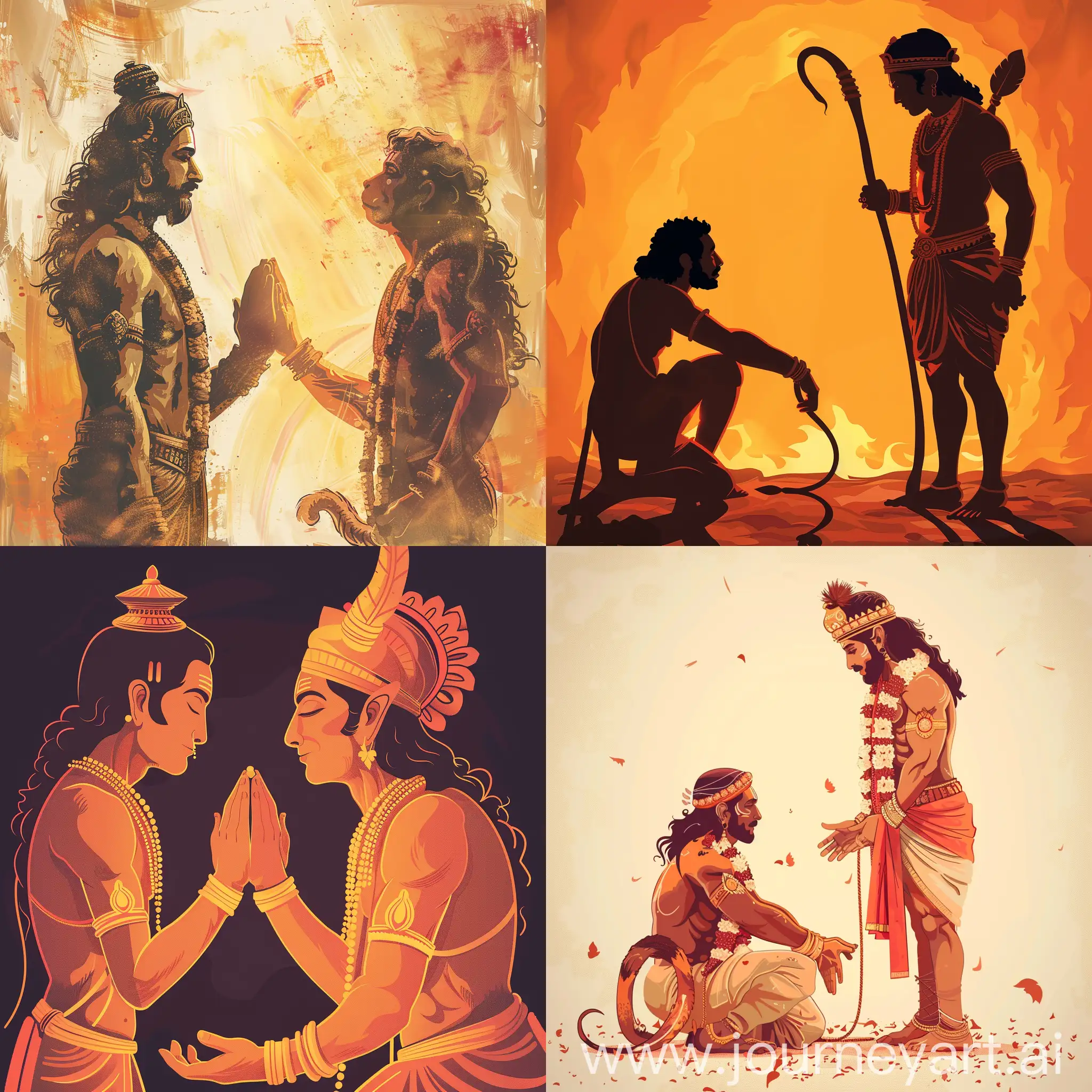 lord shri ram, digital art , vector , warm, hanuman bowing to ram