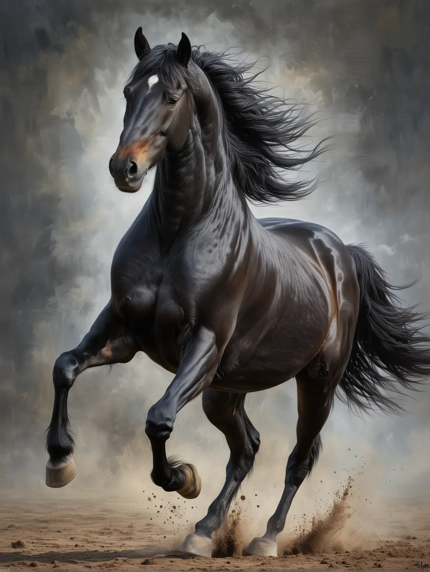 Majestic Black Horse Galloping in the Night