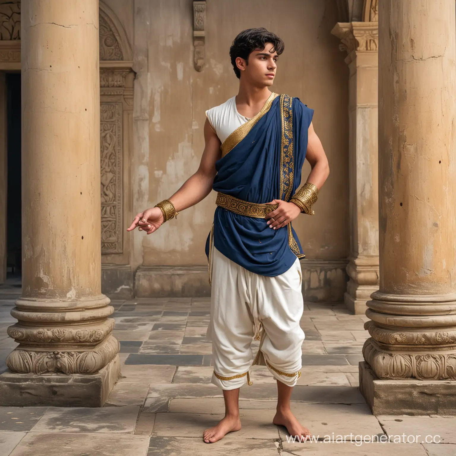 BronzeHued-Youth-with-Laurel-Wreath-Standing-on-Ancient-Palace-Terrace-by-the-Sea