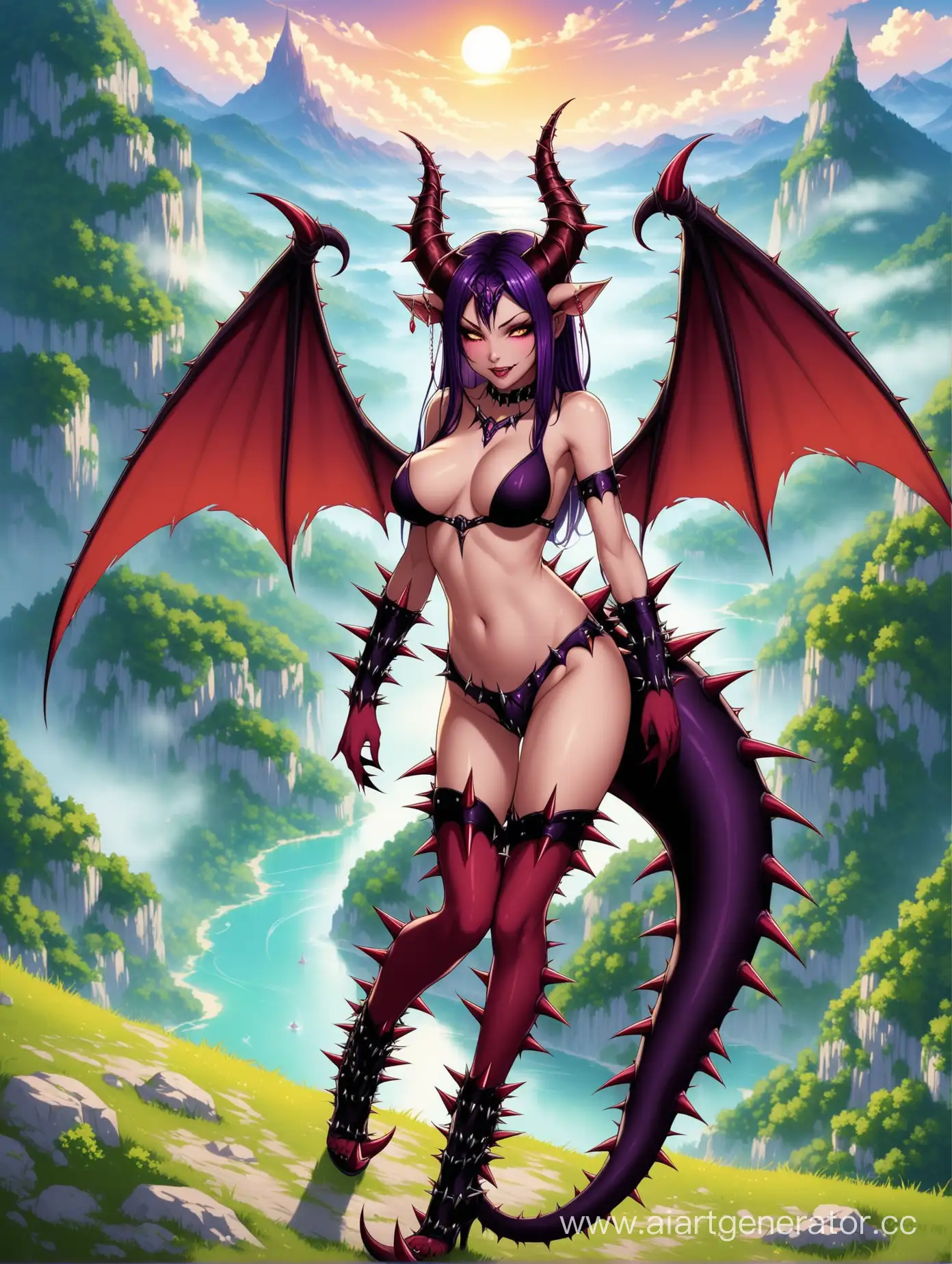 Seductive-Demoness-with-Horns-and-Spiked-Tail-in-Enchanting-Setting