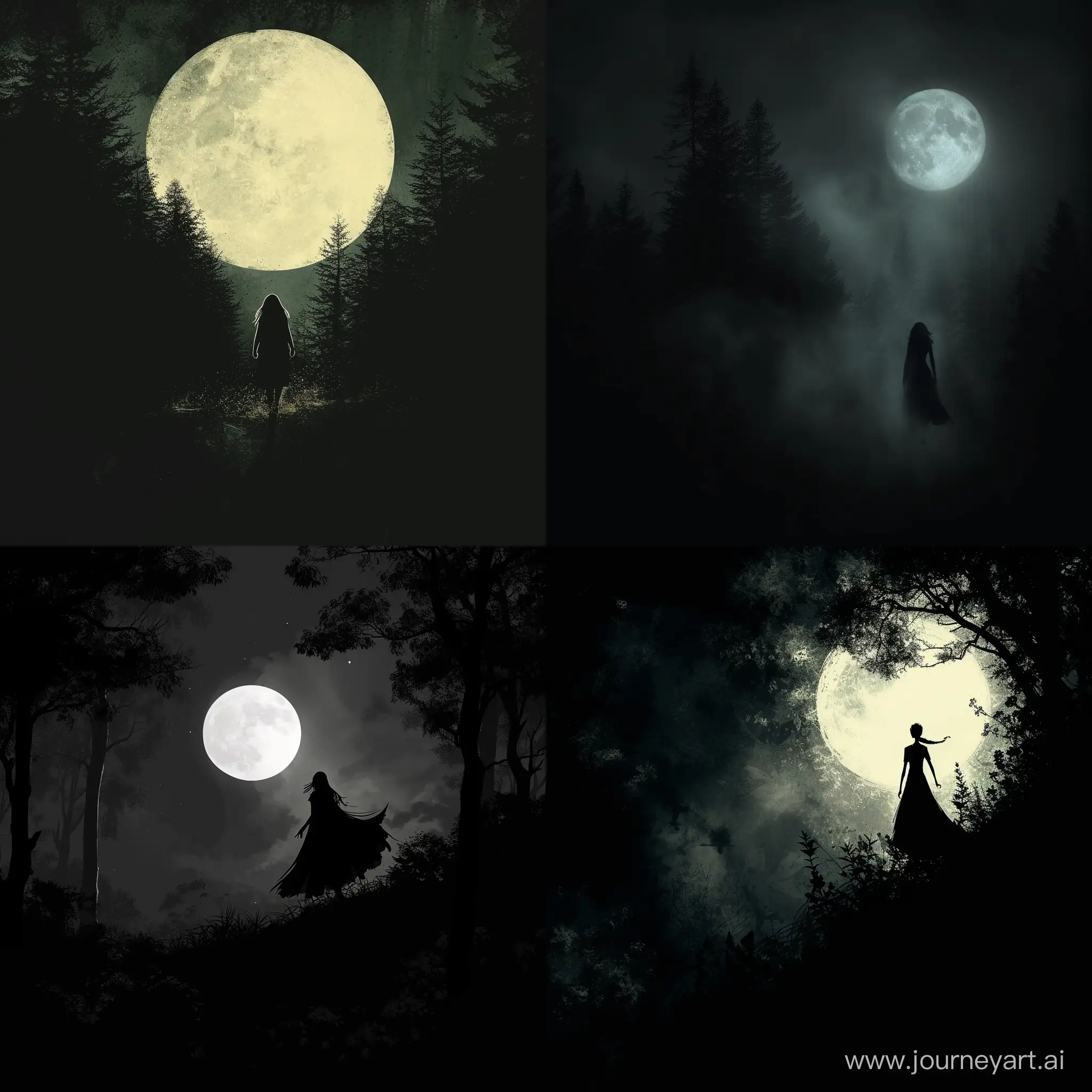 As the moon rises over the dark forest, a lone figure emerges from the shadows. She moves with grace and purpose, her features obscured by the darkness. Is she a protector of the forest or a harbinger of danger?