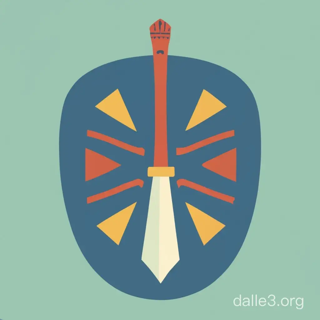 Minimalistic Raster Drawing of African Ritual Shield and Spear in ...