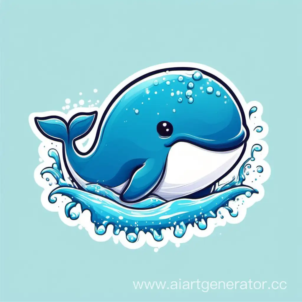 логотип добрый детеныш кита с брызгами воды лиетмотив белый фон