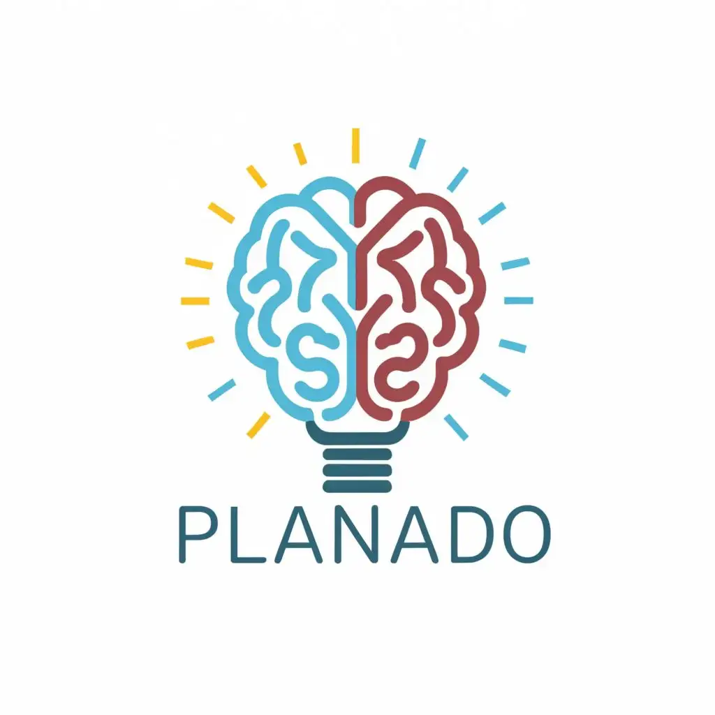 logo, brain and bulb, with the text "Planado", typography