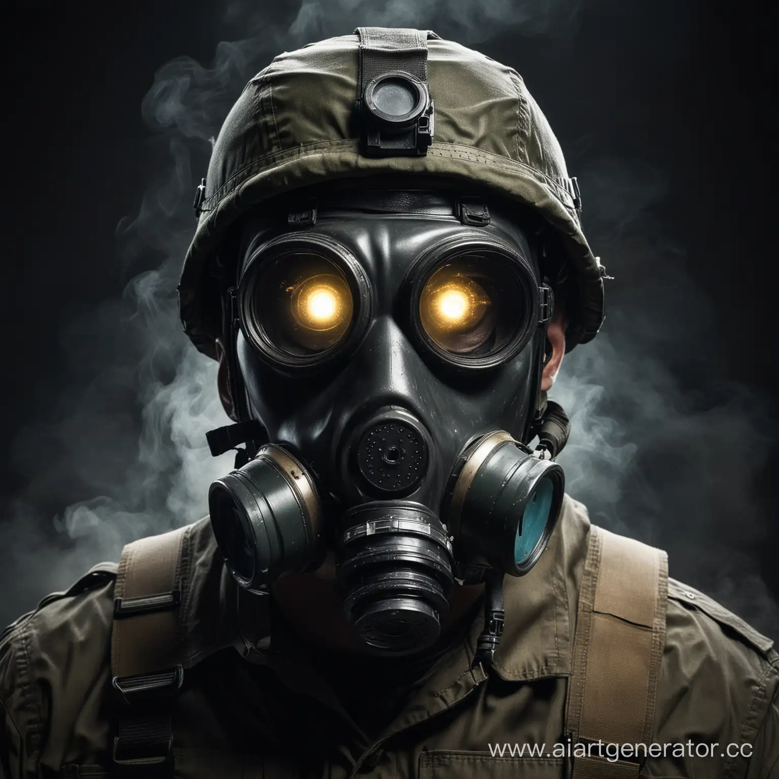 Mysterious-Soldier-with-Glowing-Eyepieces-in-Gas-Mask-and-Helmet