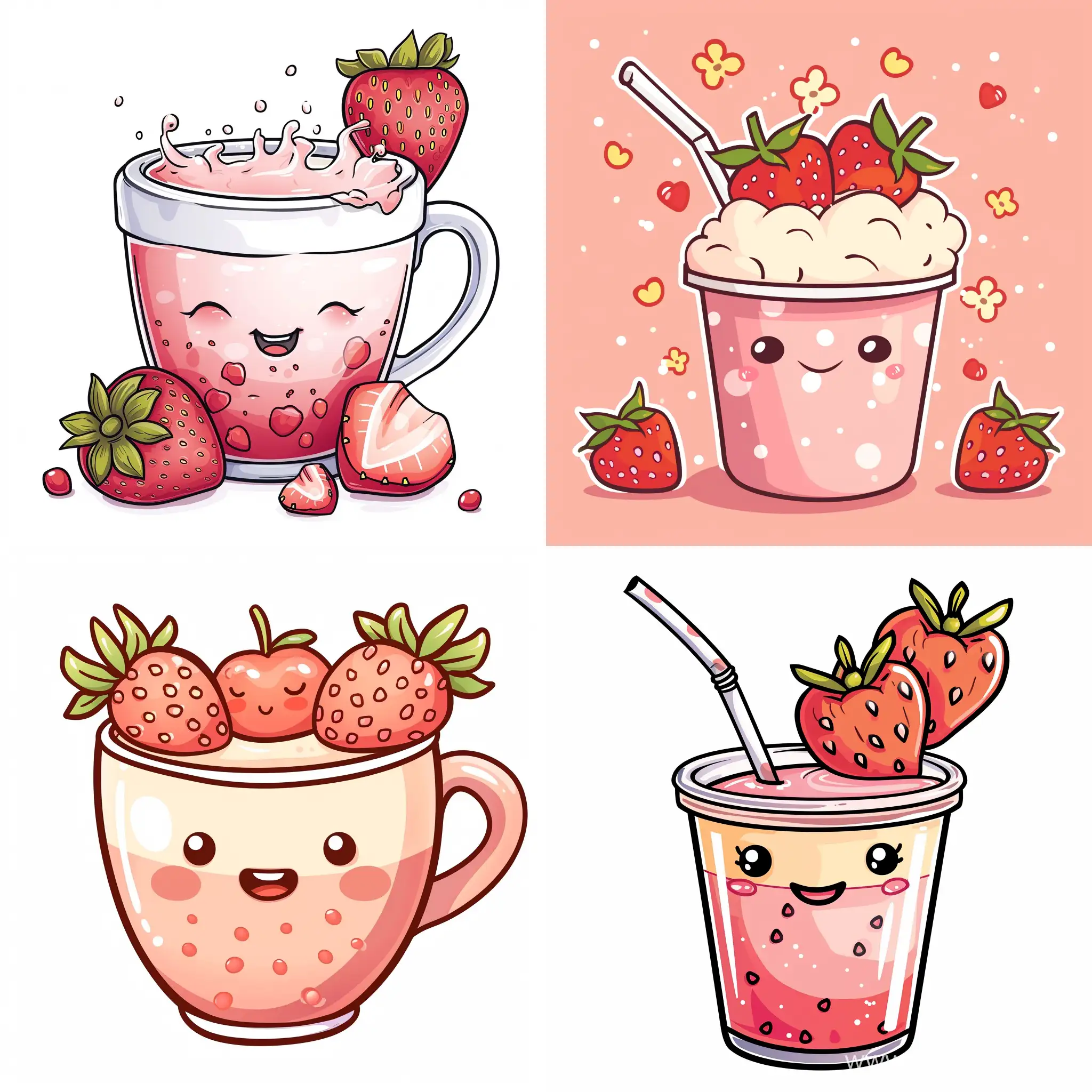 Cute kawai cup of strawberry milk tea, high quality details, 