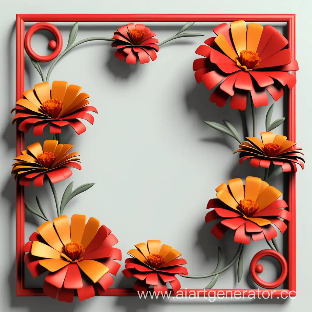 simple logo of a 3D red Marigold frame, mad of Marigold.