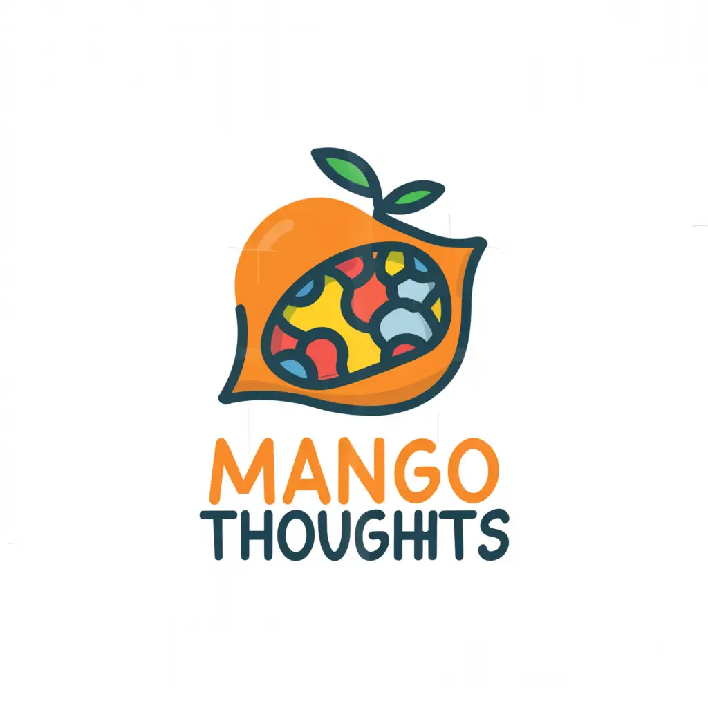 a logo design,with the text "Mango thoughts", main symbol:Mango and brain funky,complex,be used in Education industry,clear background