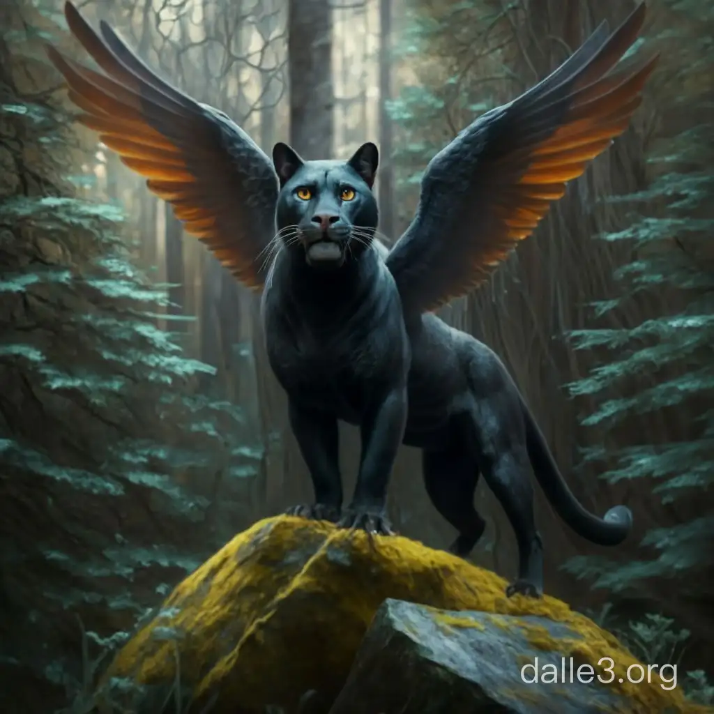 Majestic BlackWinged Panther with Piercing Yellow Eyes in Enchanting ...