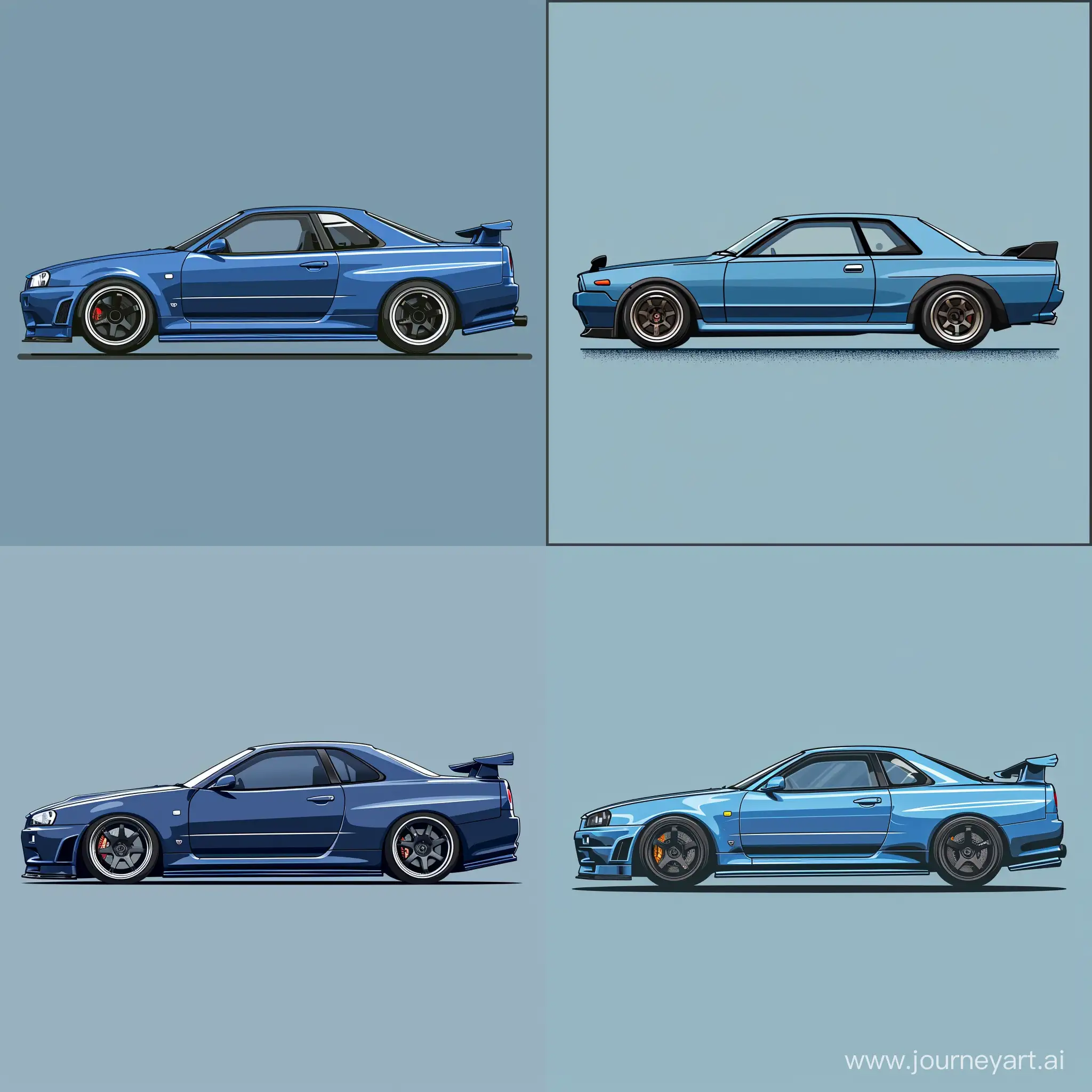Minimalist-2D-Blue-Nissan-Skyline-Illustration-on-Gray-Background