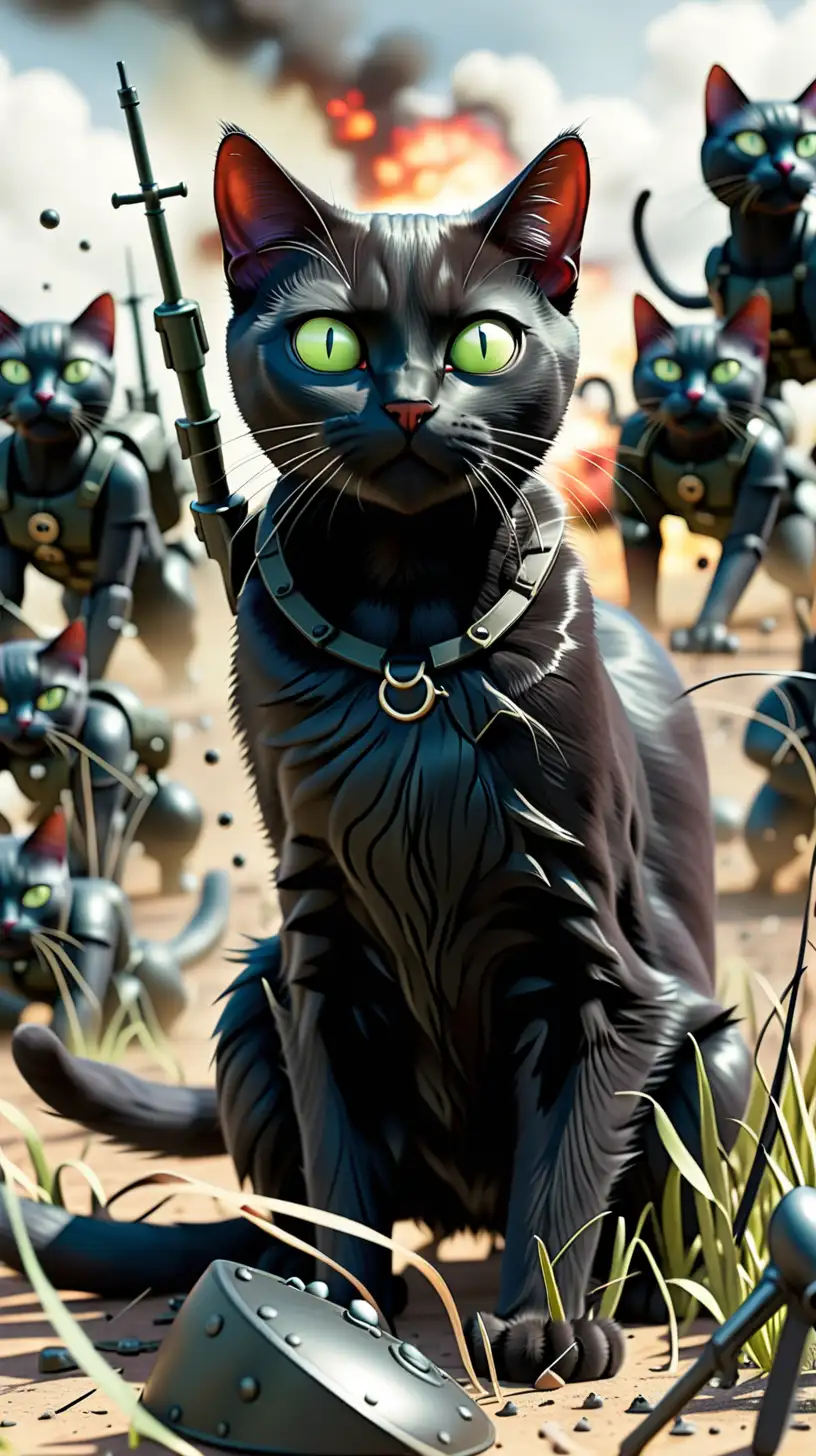 black cat on a battle field
