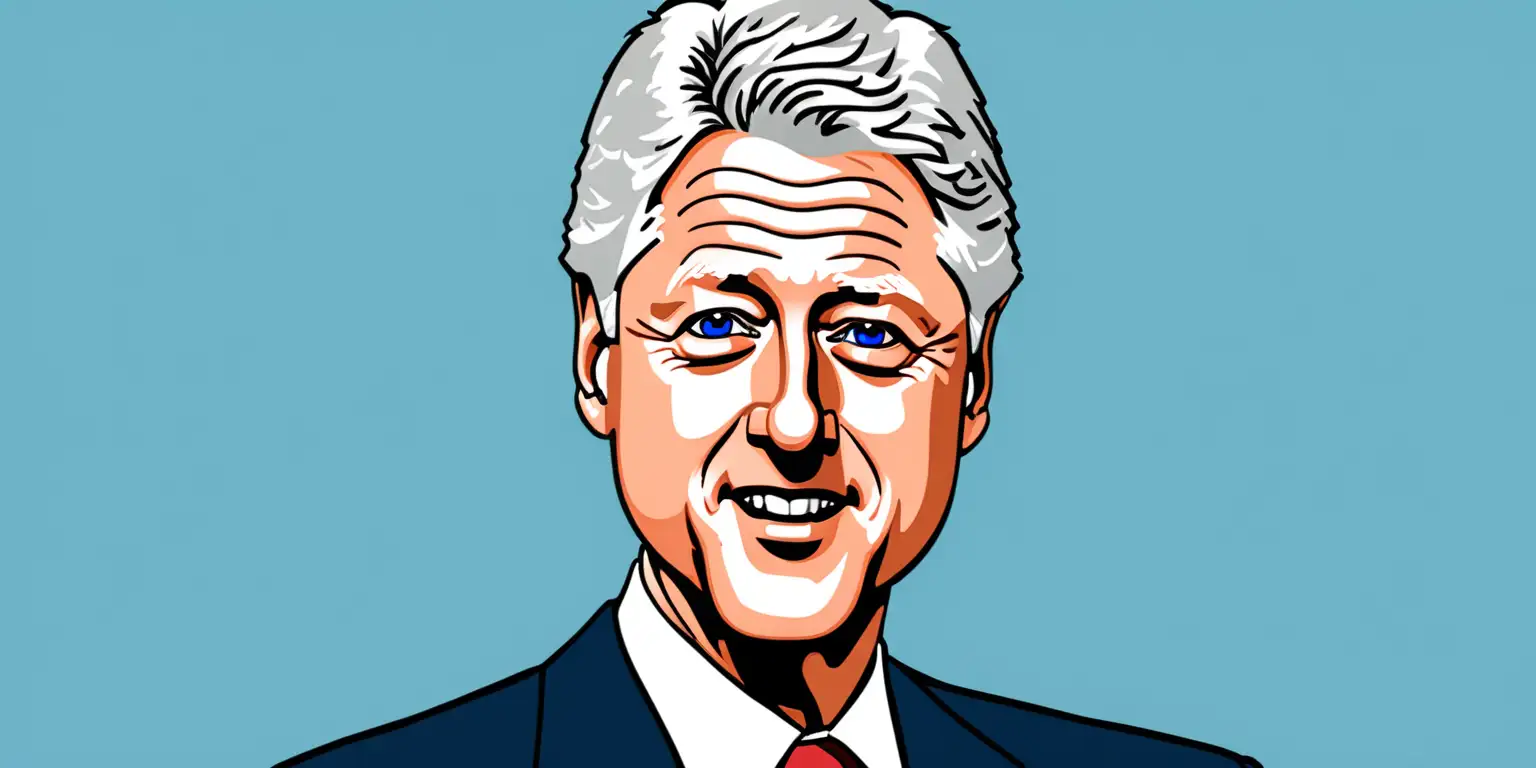 Cartoon Portrait of Bill Clinton on a Solid Background