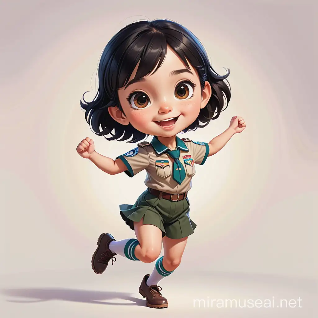 Joyful 9YearOld Girl in Scout Uniform Leaping with Happiness