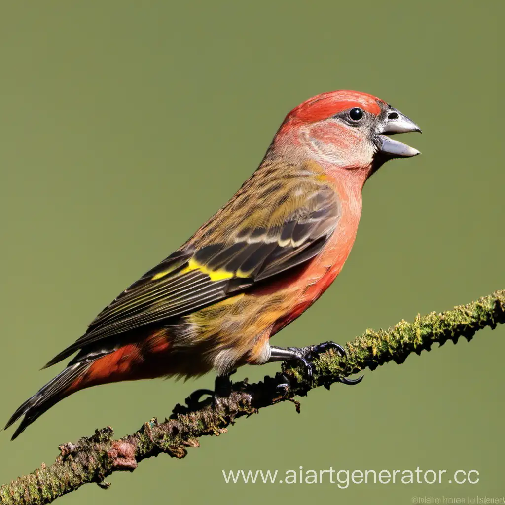 Colorful-Crossbill-Perched-on-a-Branch-in-Nature
