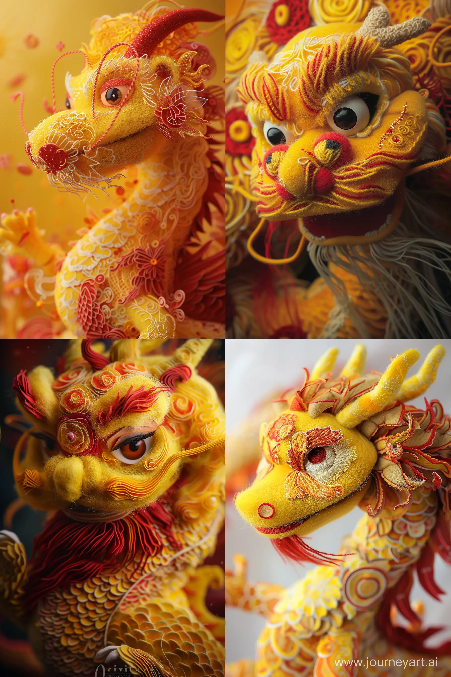Intricate-Wool-Chinese-Dragon-Art-Vibrant-Yellow-and-Red-Dragon-Sculpture