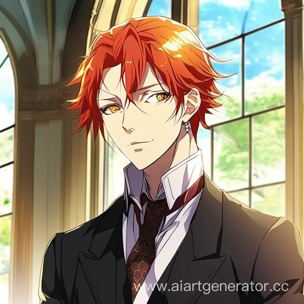 CloseUp-Portrait-of-RedHaired-Man-in-Classical-Attire-with-Sunny-Orangery-Background-Anime-Style