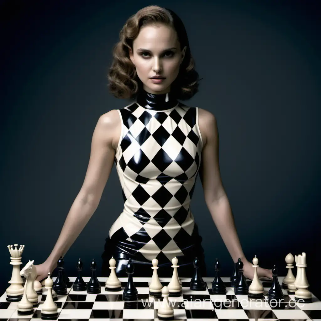natalie portman as a latex chess queen, full body