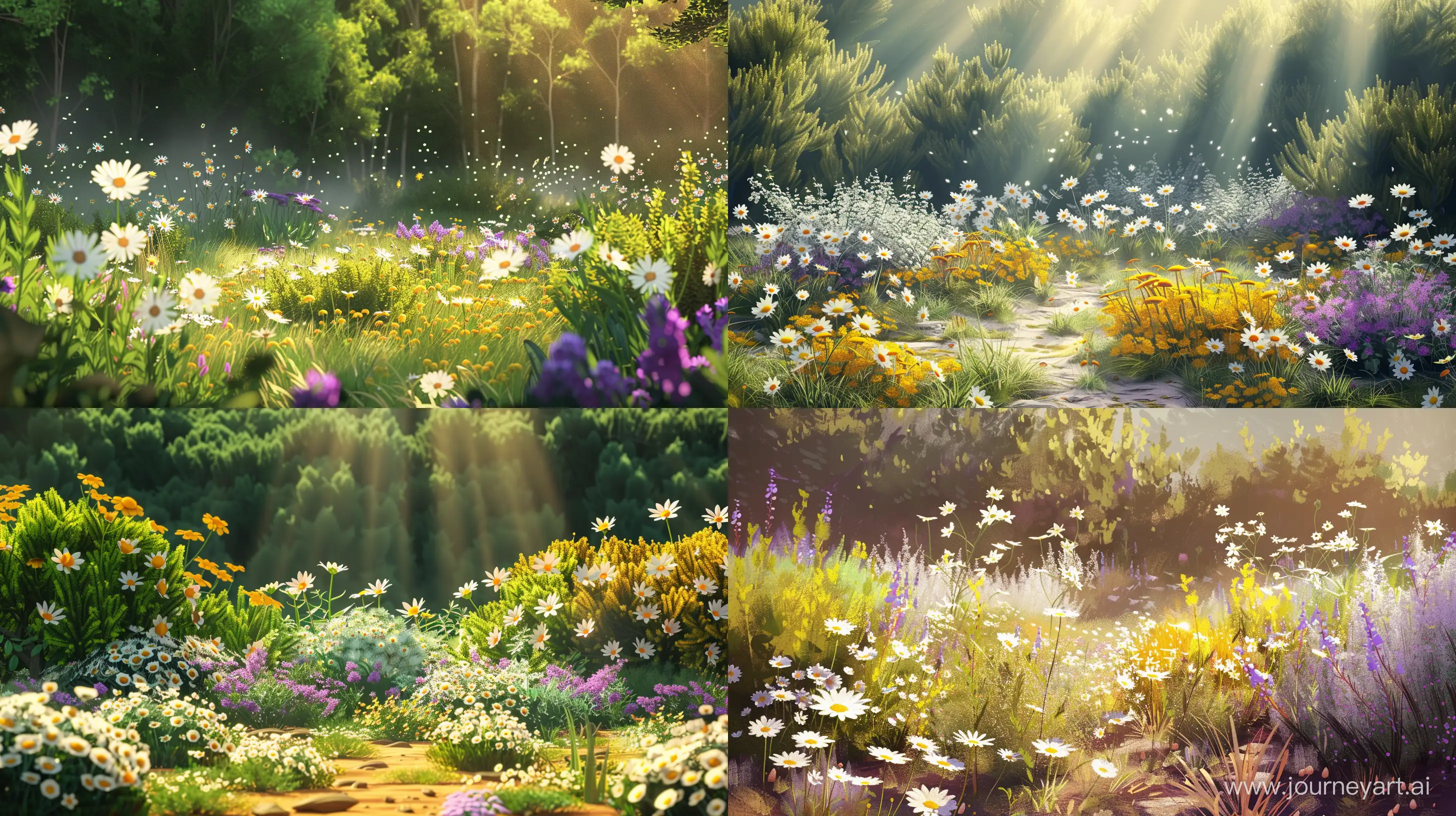 Vibrant-Meadow-with-Sunlit-Flowers-Summer-Beauty-in-2D-Illustration
