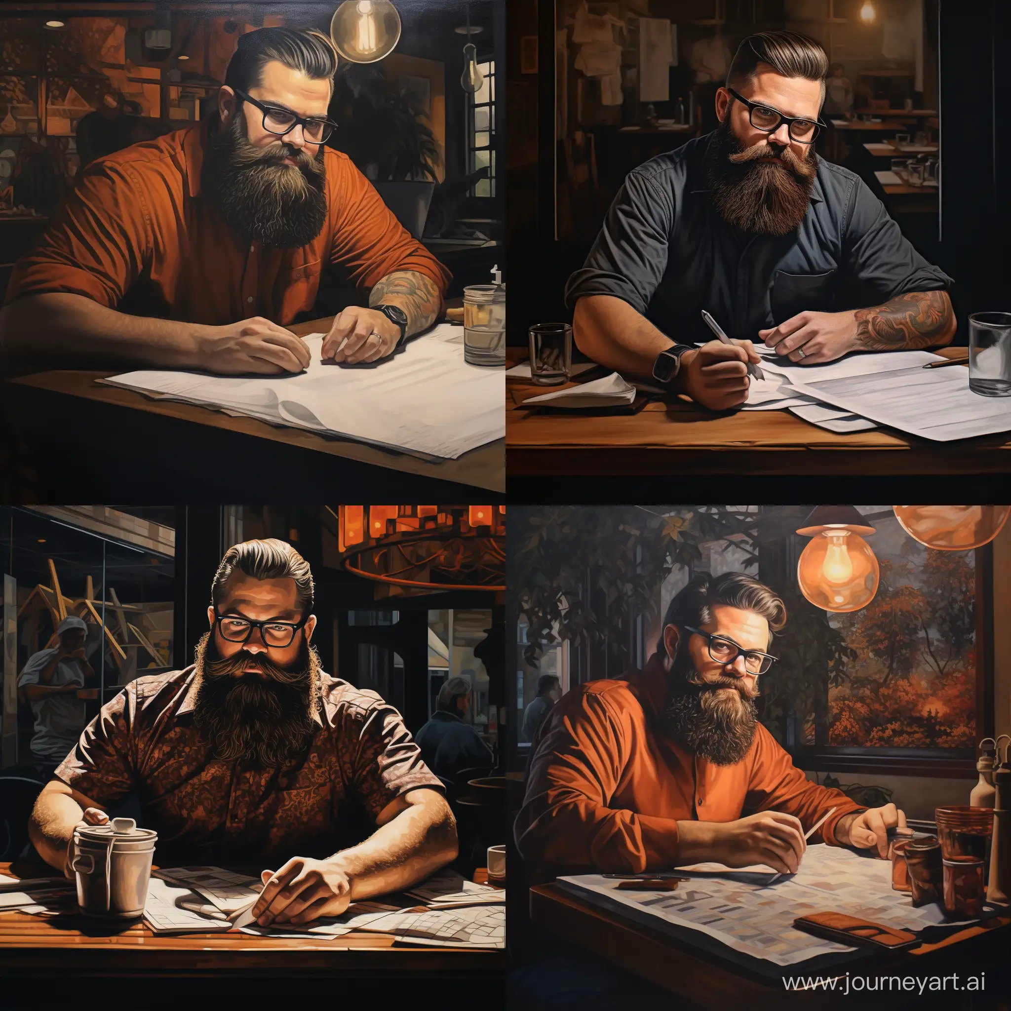 Bearded-Man-Working-with-Tables-Professional-Workspace-Image