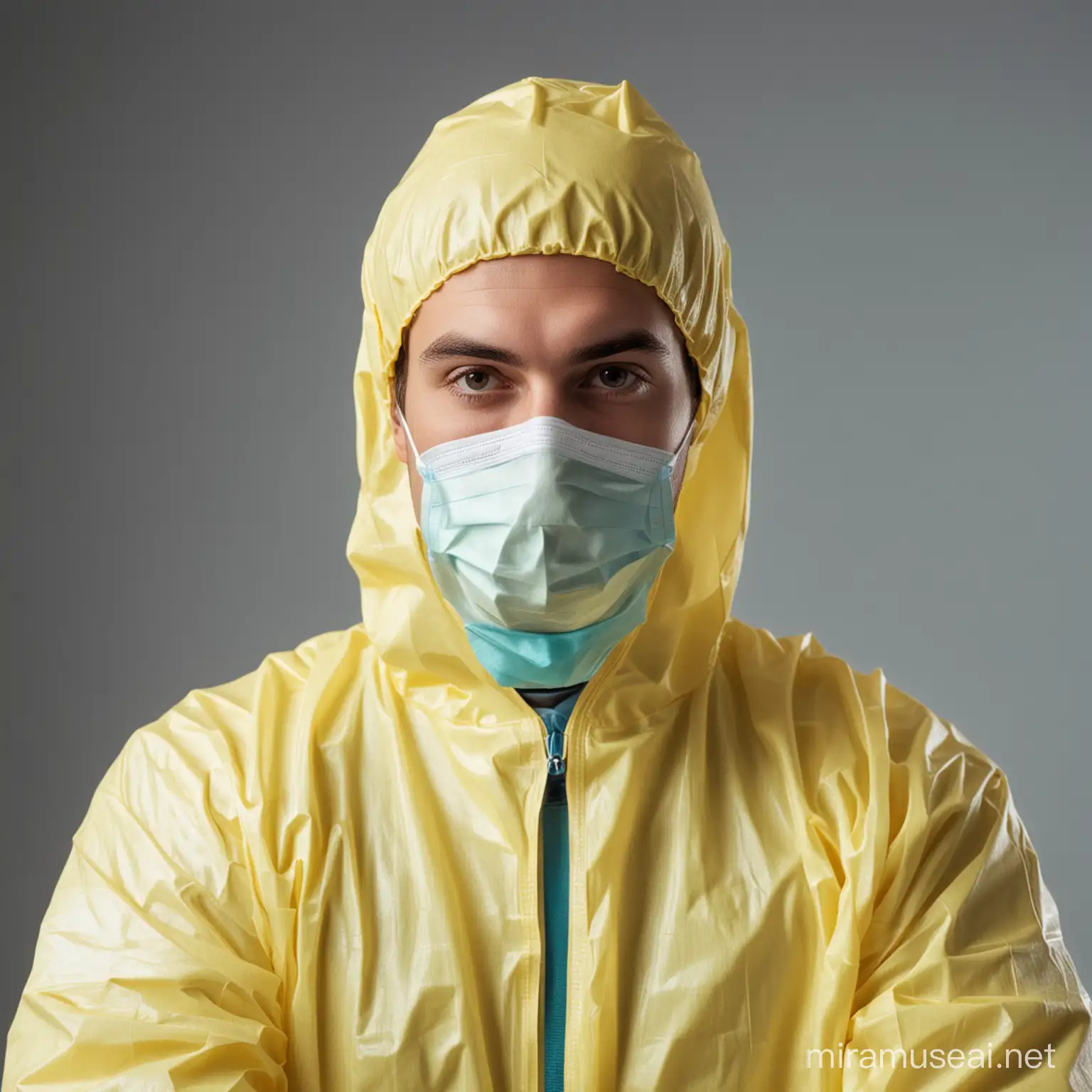 Young Male Doctor in Hazmat Suit Examining Laboratory Samples
