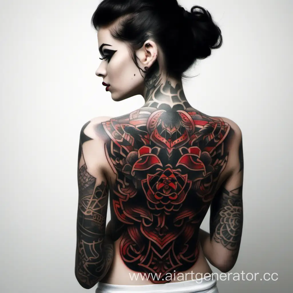 Red-and-Black-Tattoos-on-Girls-Back